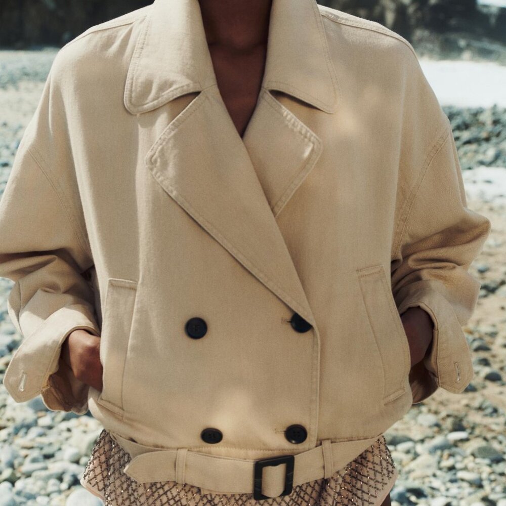 Zara Double Breasted Cropped Trench Jacket
